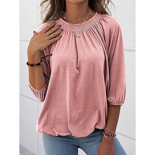 Women's T Shirt Plain Fashion Modern Casual 3/4 Length