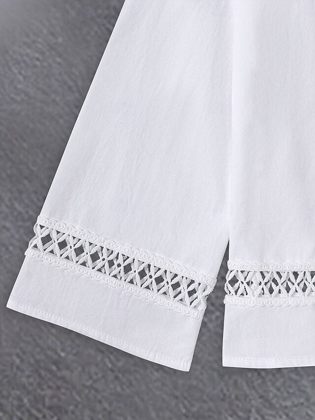 Women's Shirt Blouse Ruched Patchwork Embroidered Floral