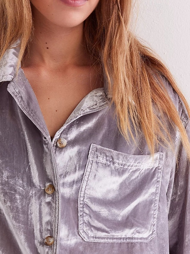 Women's Shirt Velvet Elegant Dressy Buttons Plain Vintage