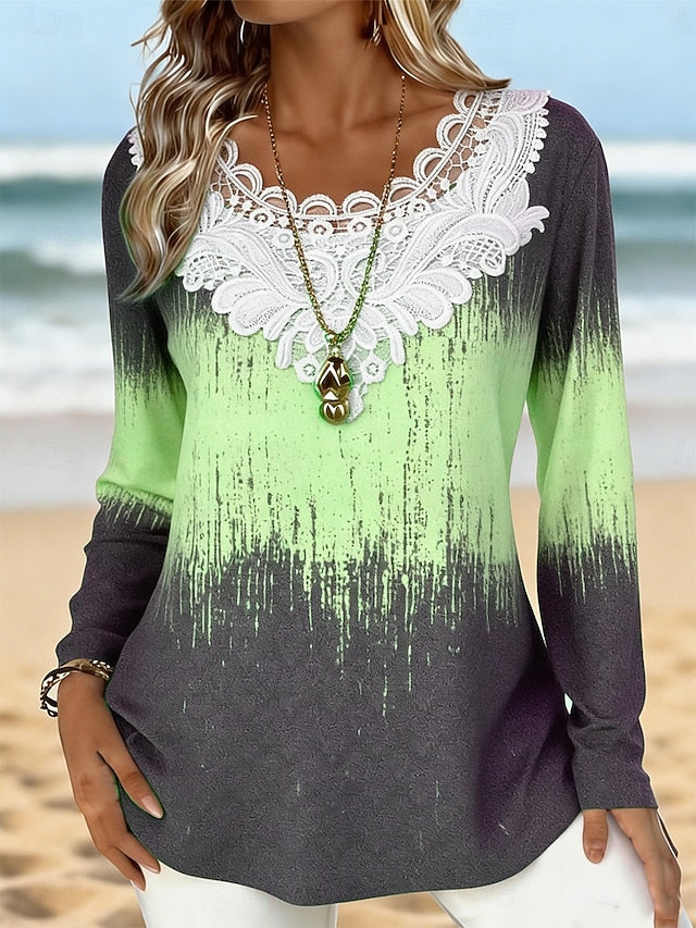 Women's T Shirt Lace Eyelet Ombre Graphic Abstract Fashion