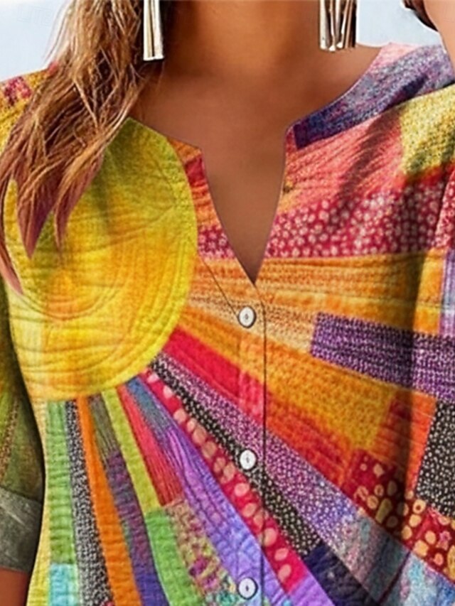 Women's Shirt Buttons Print Graphic Sun Vacation Daily