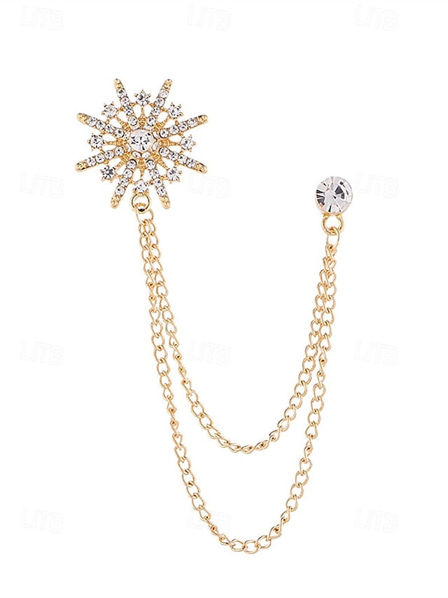 Pin Lapel Crystal Chains – Gold with Elegant Stylish Star