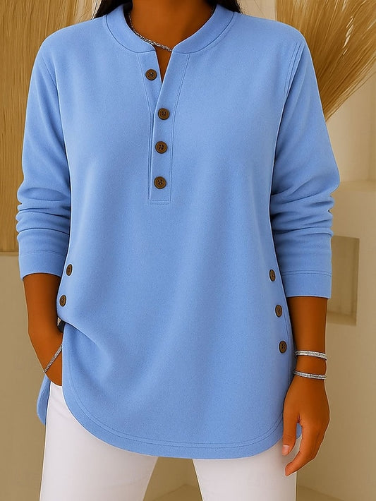 Women's T Shirt Tee Top Buttons Plain Elegant Fashion