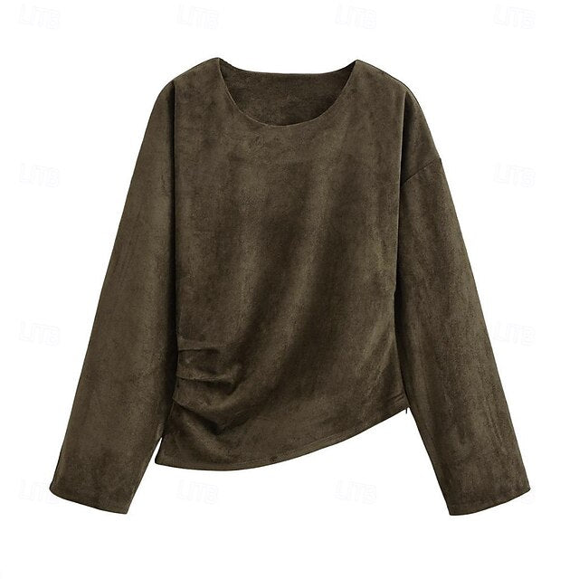 Women's T Shirt Suede Shirt Pleats Asymmetrical Solid Color