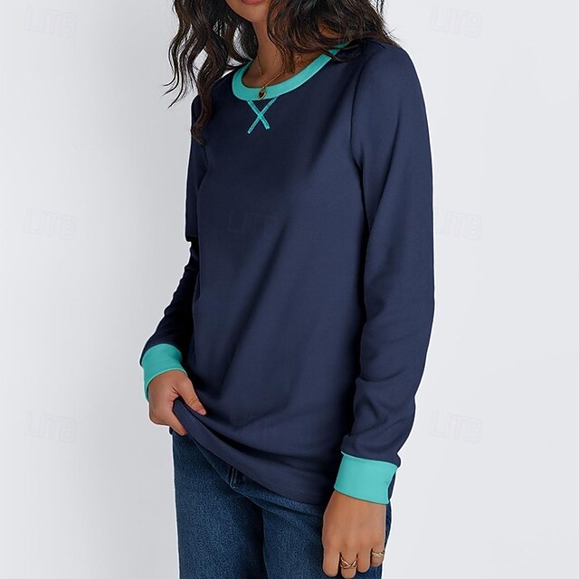 Women's T Shirt Tee Top Patchwork Color Block Elegant