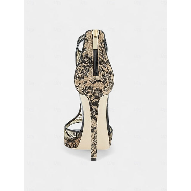 Lace Stiletto for Mesh Design Peep-Toe Black Heels with