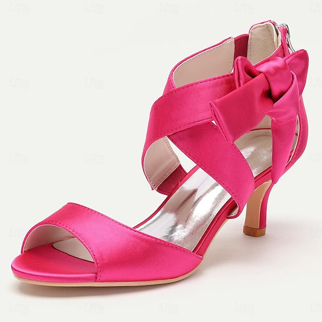 Heel Kitten Women's Shoes Open Bowknot Bridal Wedding