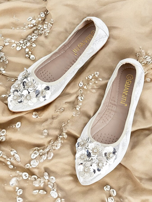 Foldable Women's Comfortable Embellished Flats Floral –
