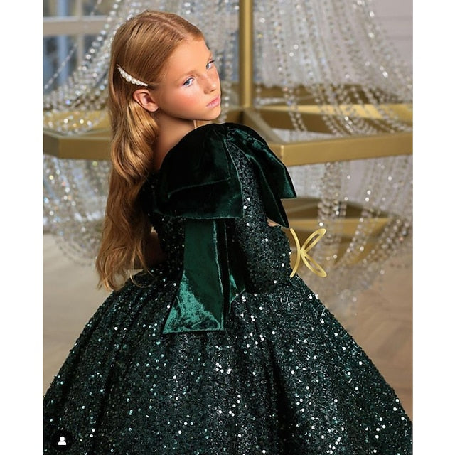 Wedding Sequins Long Party Sequin Dress Kids Girls' Sleeve