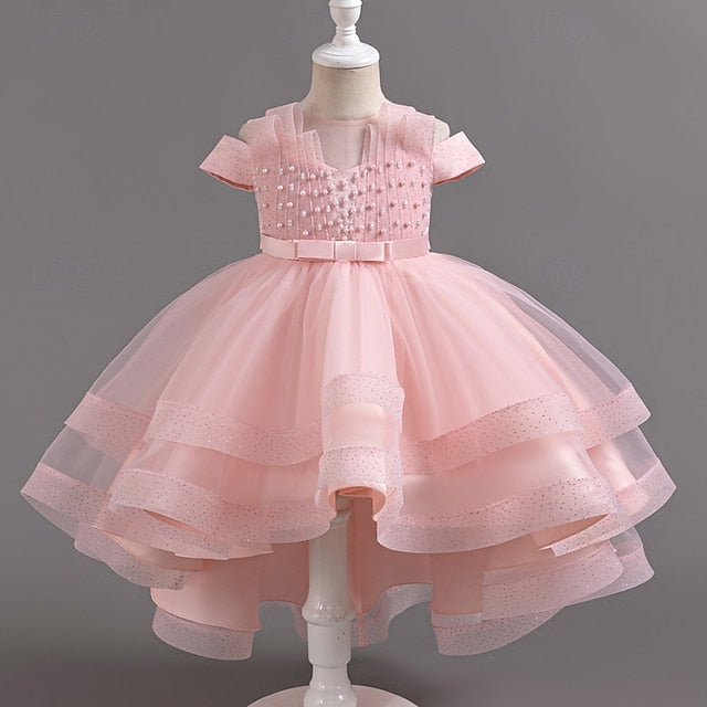 Girls' Kids Short Solid Wedding Dress Sleeve Party Color