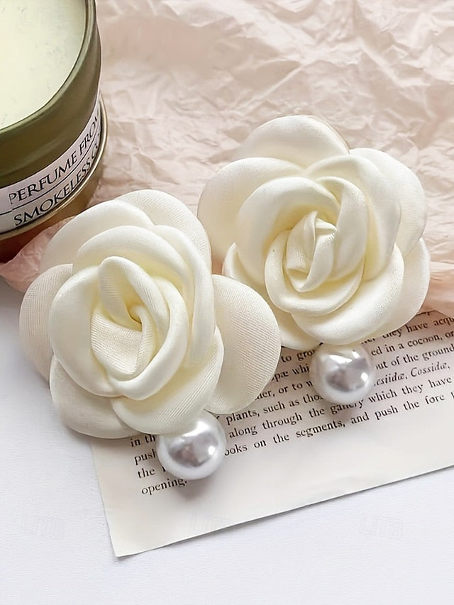 Earrings with Flower Drop Pearl Stud Faux Women's Elegant