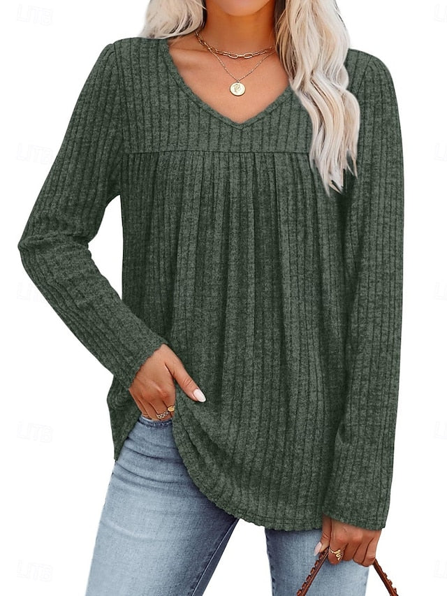 Women's Shirt Blouse Long Sleeve Tops Ruched Plain Stylish