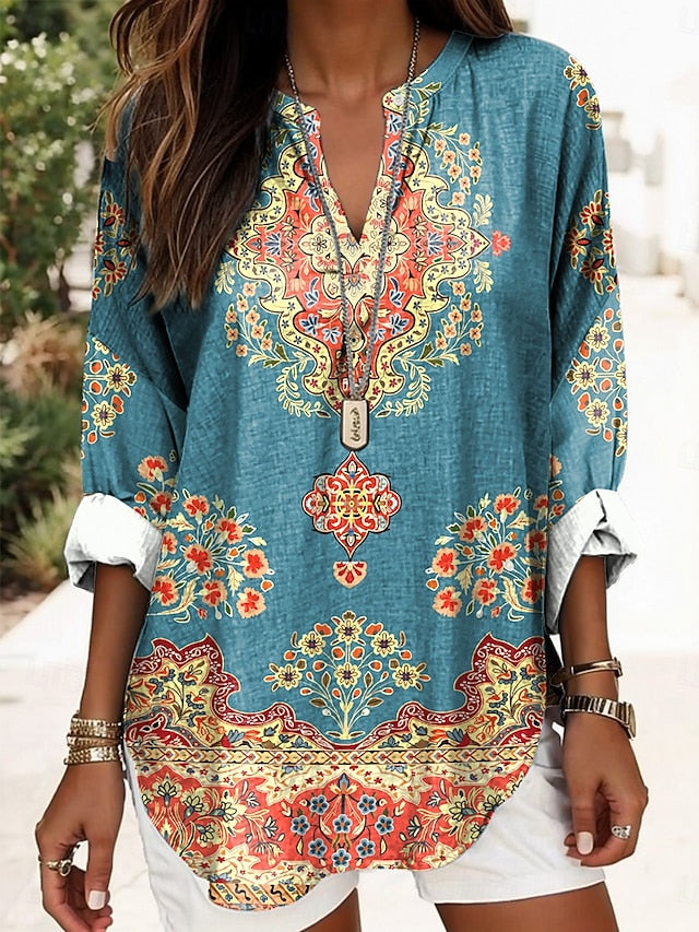Women's Blouse Linen Like Breathable Lightweight Tunic V