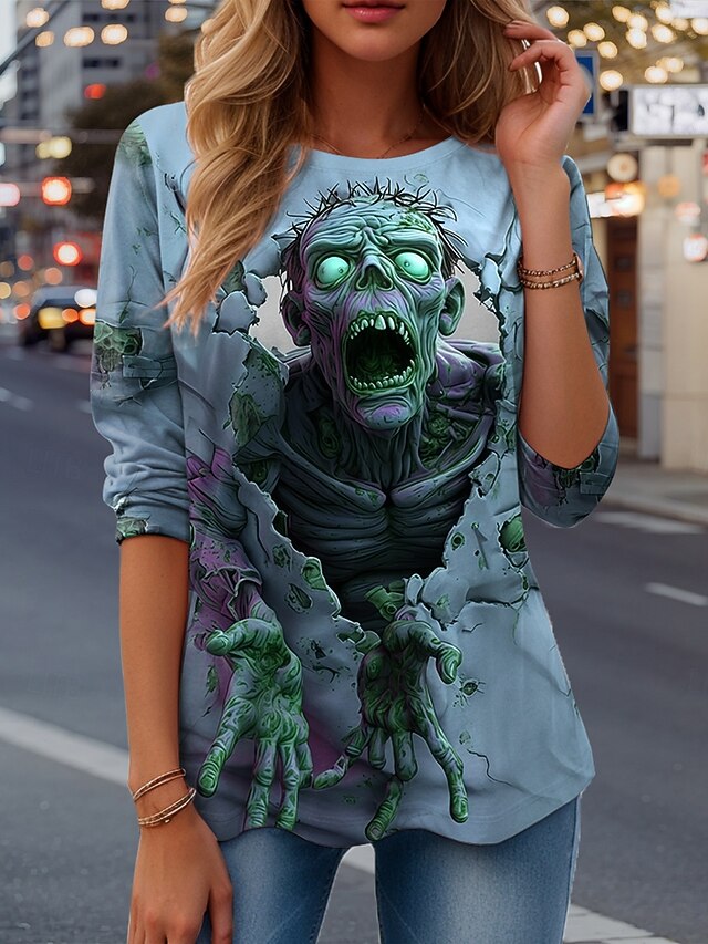 Women's T Shirt Graphic Skull Vintage Fashion Stylish Long
