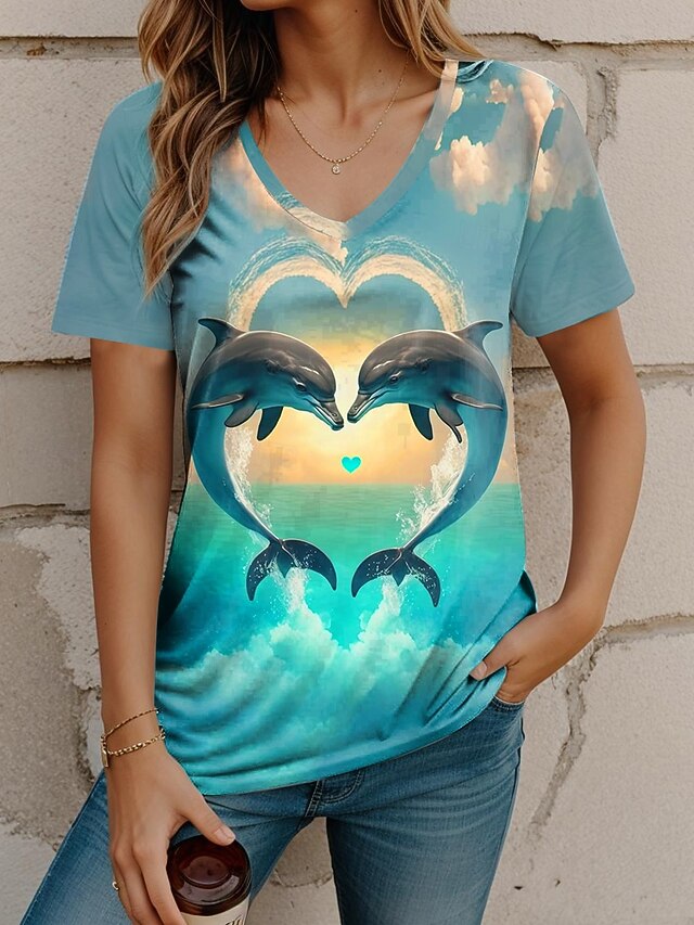 Women's T Shirt Print Animal Stylish Casual Short Sleeve V