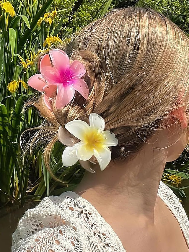 Resin Hawaiian Flower Clips Tropical Hair – 6PCS Plumeria