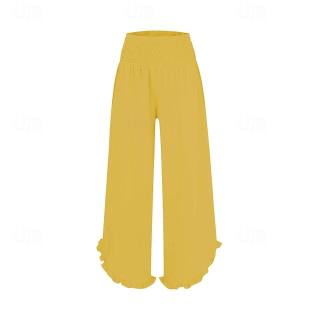 Women's Faux Cotton Linen Wide Leg Slacks Streetwear Casual