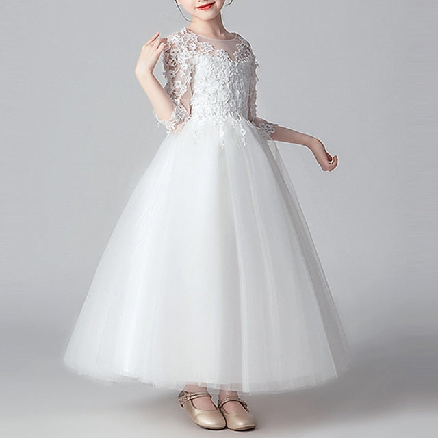 Girls' Flower Color Girl Solid Dress Party Kids