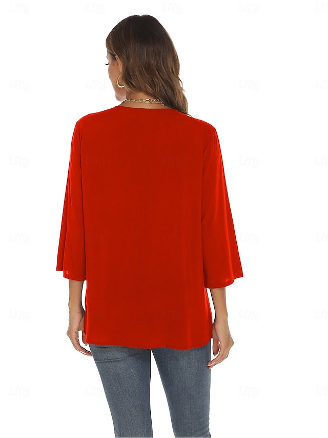 Women's Boho Shirt Embroidered Floral Bohemia Casual 3/4