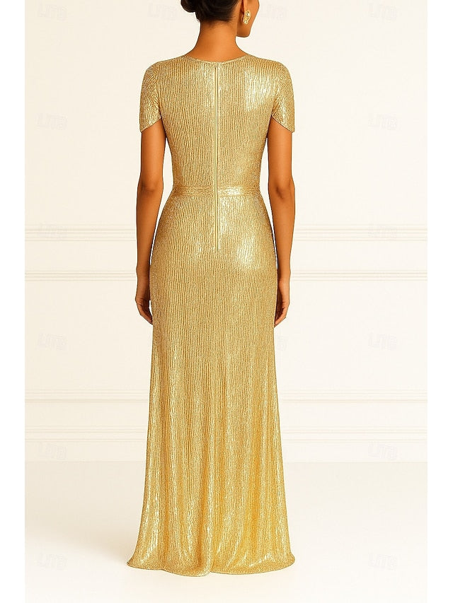 Formal Gown Black Dress Wedding Evening Gold Column Elegant