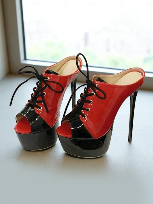 Patent Stiletto Leather Red Platform and Women's Black
