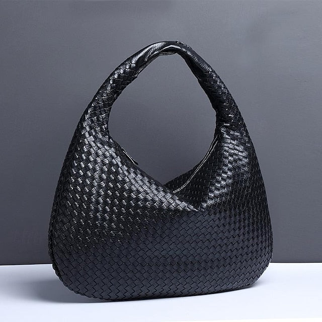 Woven Bag Faux – Burgundy Leather Hobo Women's Chic