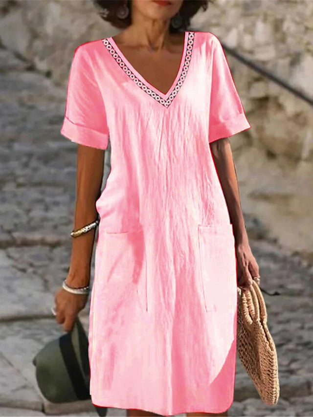 Women's Black Pink Gray Summer Spring Midi Dress Faux