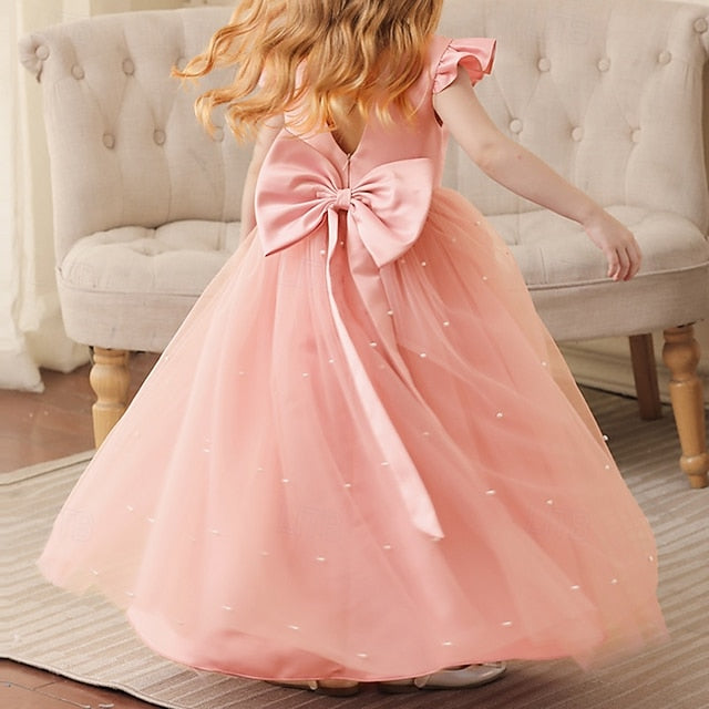 Dress Solid Kids Party Girl Girls' Color Flower