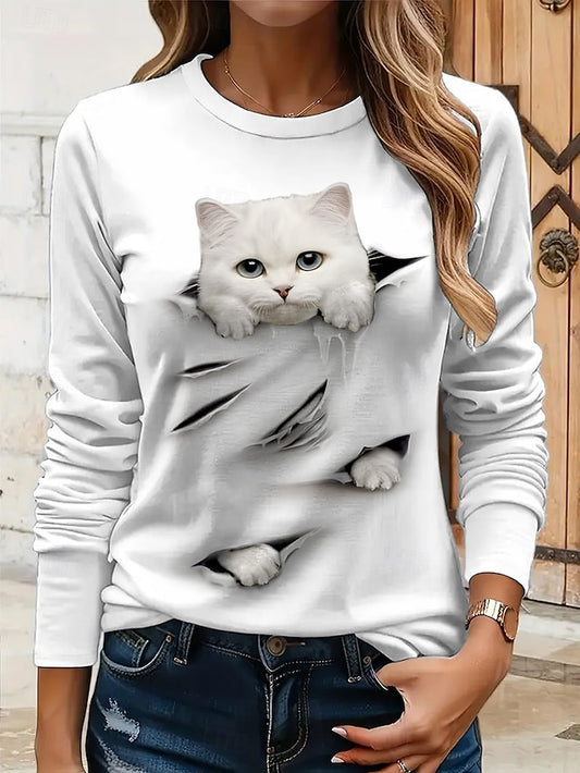 Women's T shirt Crew Neck Long Sleeve Tunic Graphic Animal