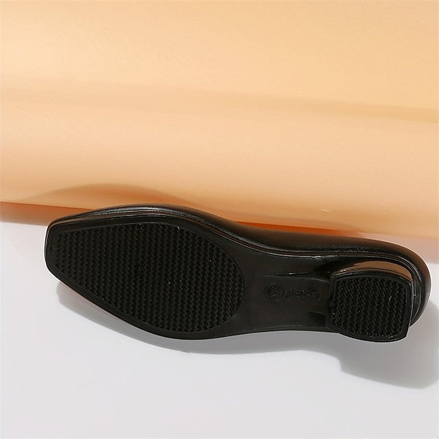 Women's Toe Classic Low Heel Pumps Black Round Slip-On –