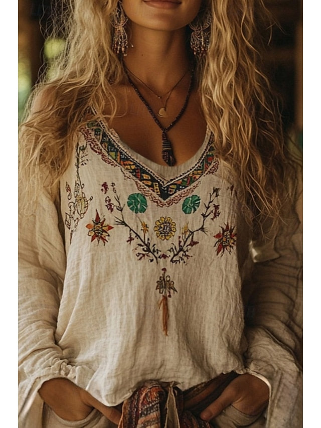 Women's Western Blouse Boho Shirt Blouse Print Flower