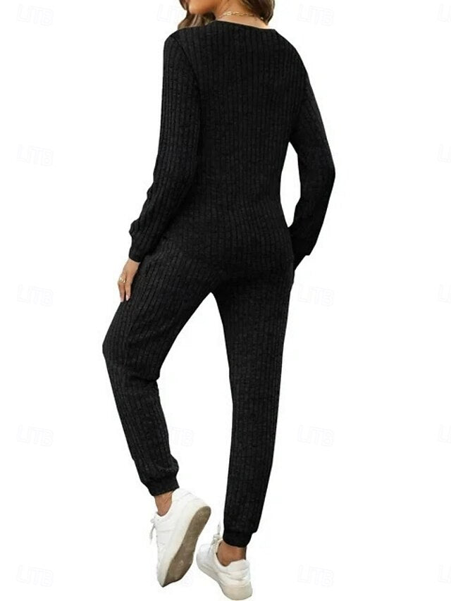 Women's Pants Sets Long Sleeve Crew Neck Solid Color