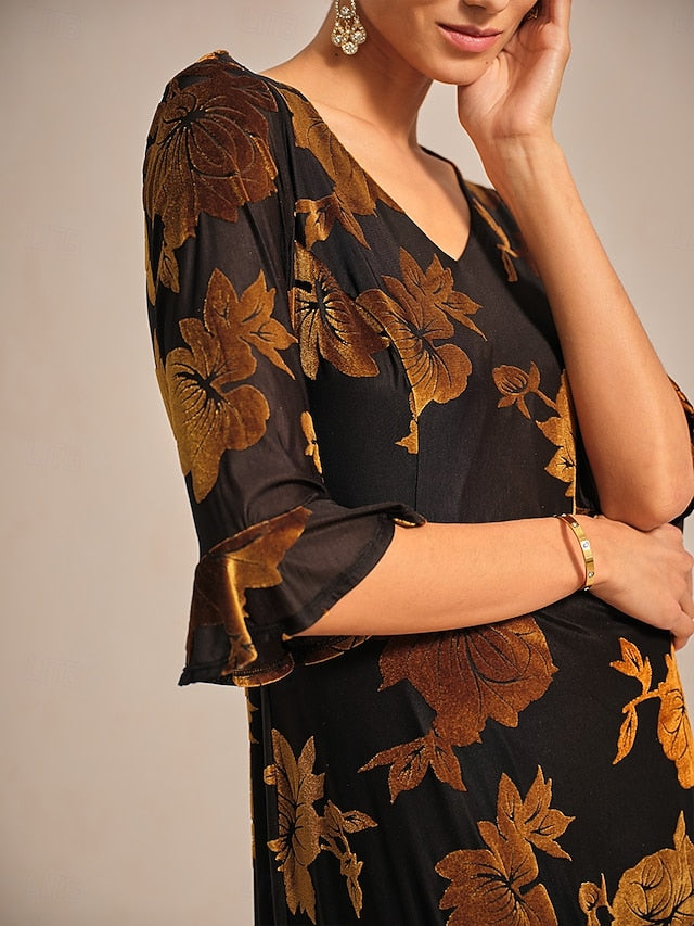 Women's Midi Dress Velvet Dress Elegant Wedding Guest