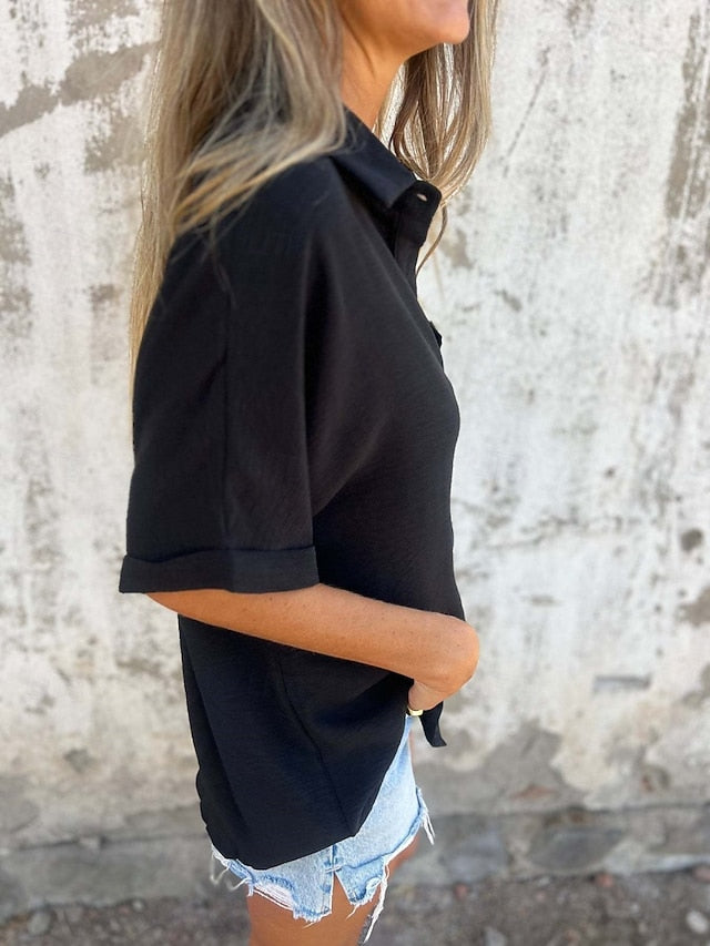 Women's Shirt Buttons Plain Basic Modern Half Sleeve Shirt