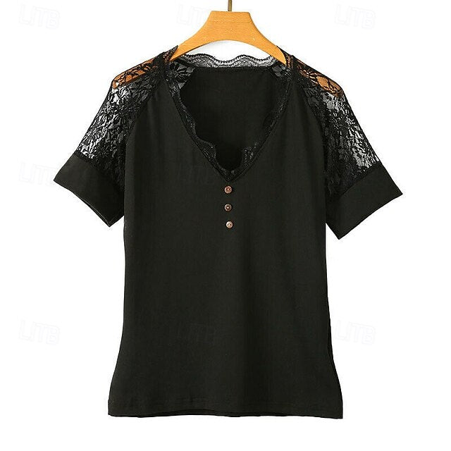 Women's Blouse Lace Trim Plain Elegant Vintage Stylish
