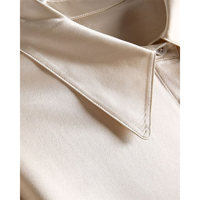 Women's Shirt Elegant Satin Top Silk Shirt Buttons Plain