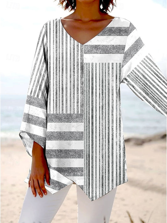Women's Blouse Long Sleeve Asymmetrical Hem Graphic Striped