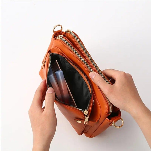 Schultertasche aus Leder für Damen im Vintage-Stil mit drei Lagen