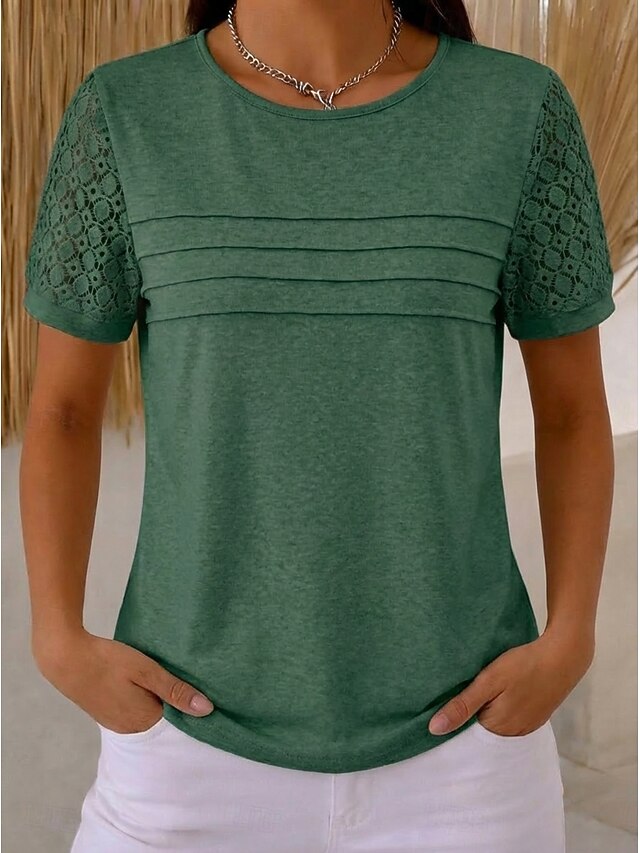 Women's Blouse Lace Tops Lace Pleated Plain Stylish Modern