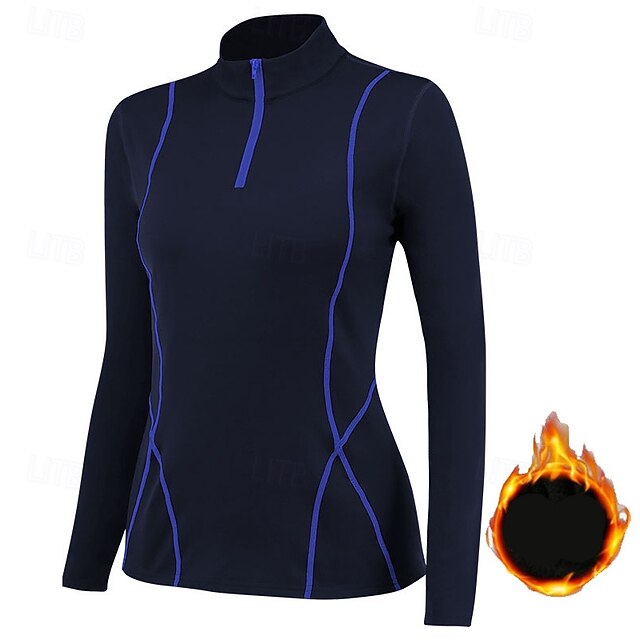 Women's Fleece Workout Shirt Yoga Top Stand Collar Warm