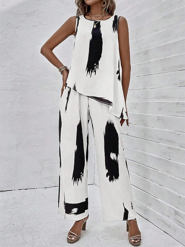 Women's 2 Pieces Fashion Daily Tank Top Pants Sets Wide Leg