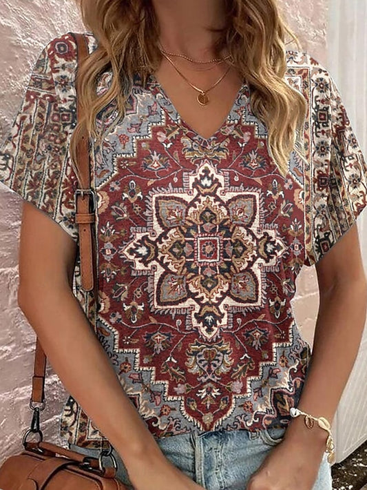 Women's T Shirt Print Graphic Geometric Paisley Vintage