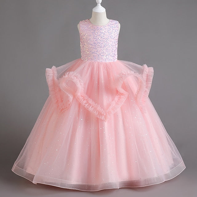 Sequin Dress Girls' Color Solid Party Kids Sleeveless