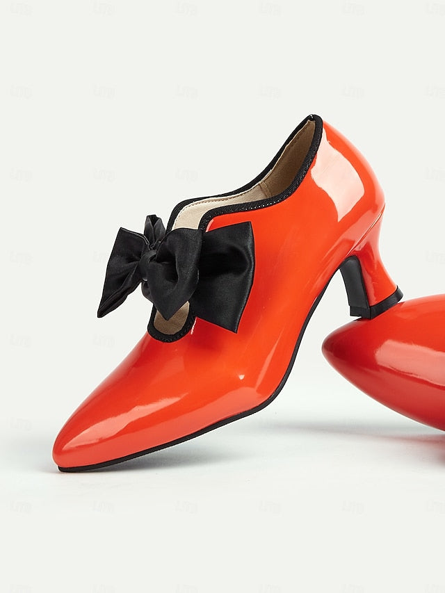 1920s Patent Shoes Leather Vintage Low Women's – Red Heel