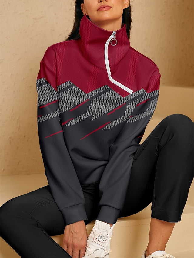 Women's Golf Pullover Sweatshirt Red Long Sleeve Top Ladies