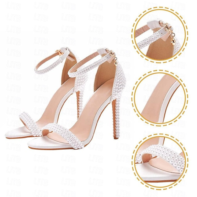 Heel High Pearl-Embellished Shoes Elegant Women's Wedding