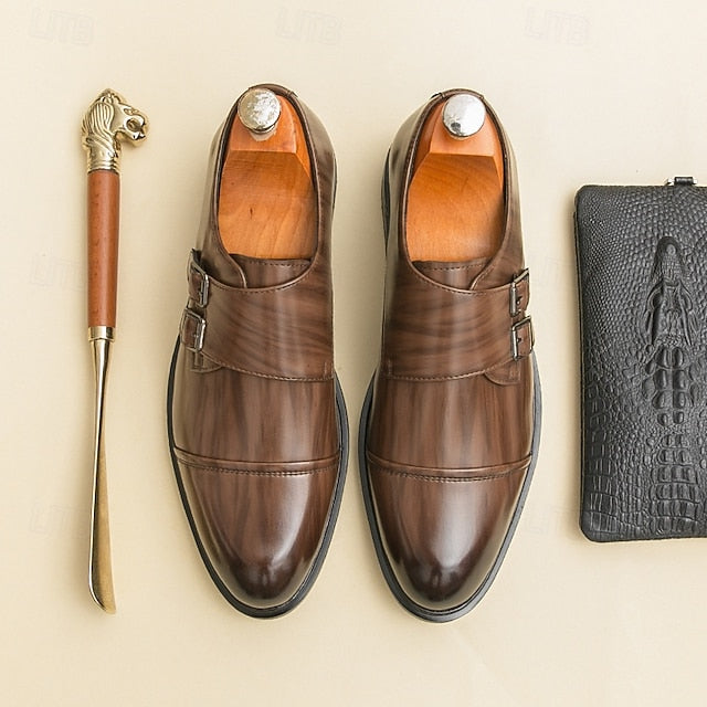 Shoes Leather Brown Monk Strap – Men's Double Faux
