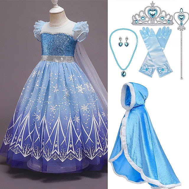 Cape With Hooded Set Elsa Cloak Dress Princess Tulle Crown