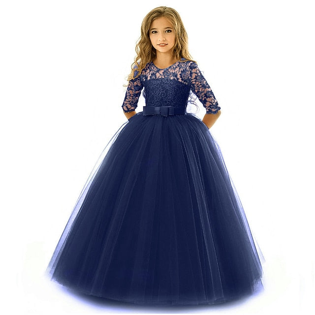 Half Flower Girls' Kids Girl Sleeve Dress Wedding