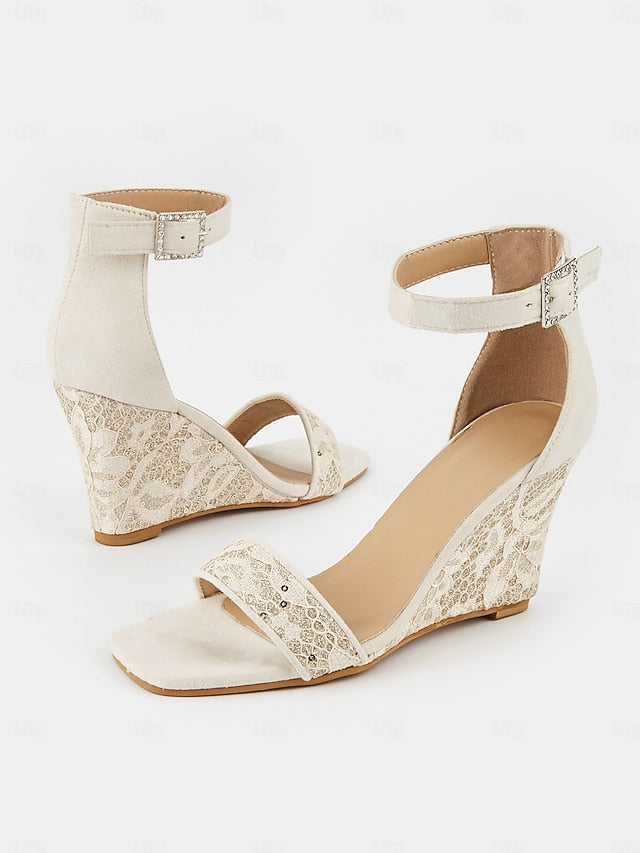 Heel Strap Women for Stylish White Sandals Lace – Wedge Ankle